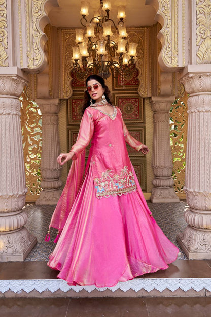Presenting Pink Color Heavy Embroidered Top With Lehenga