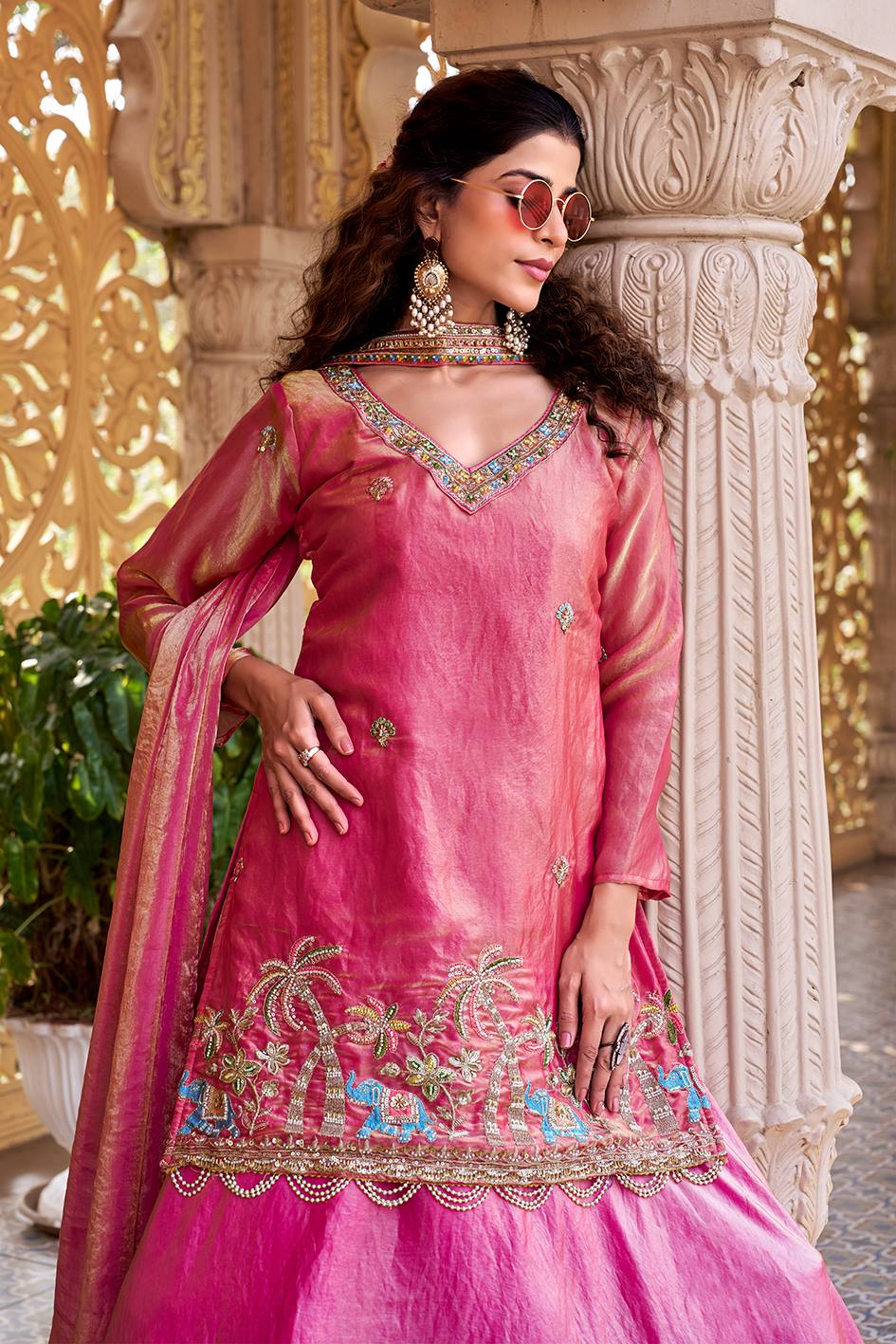 Presenting Pink Color Heavy Embroidered Top With Lehenga