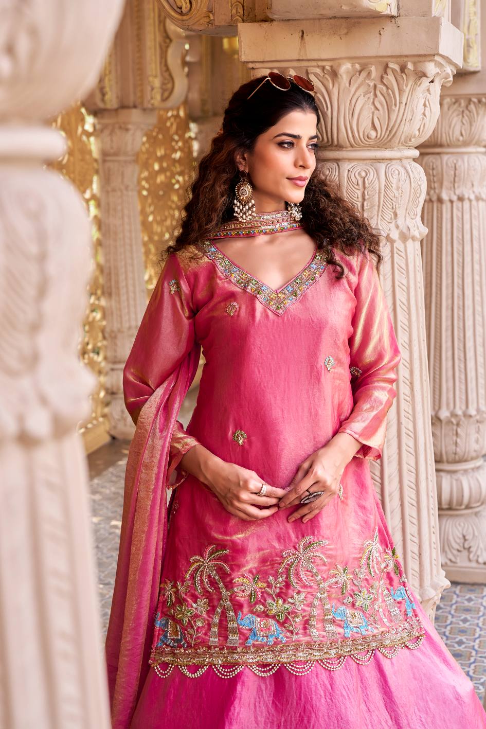 Presenting Pink Color Heavy Embroidered Top With Lehenga