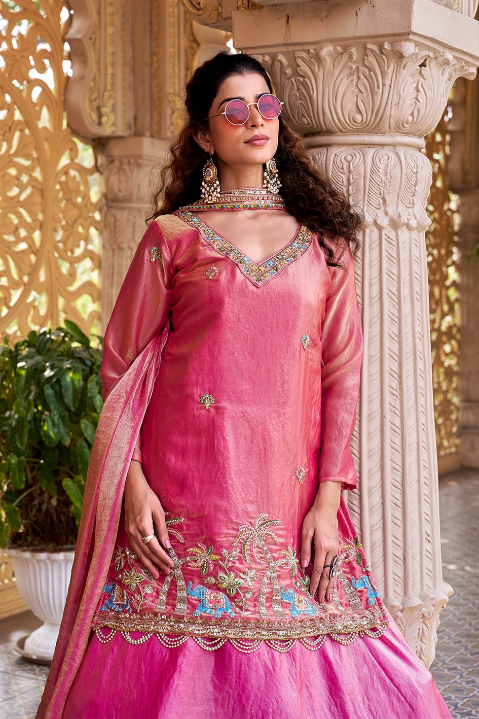 Presenting Pink Color Heavy Embroidered Top With Lehenga