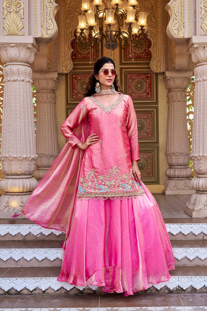 Presenting Pink Color Heavy Embroidered Top With Lehenga
