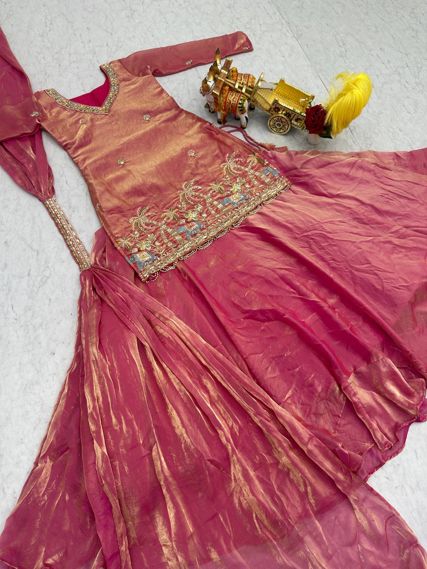 Presenting Pink Color Heavy Embroidered Top With Lehenga