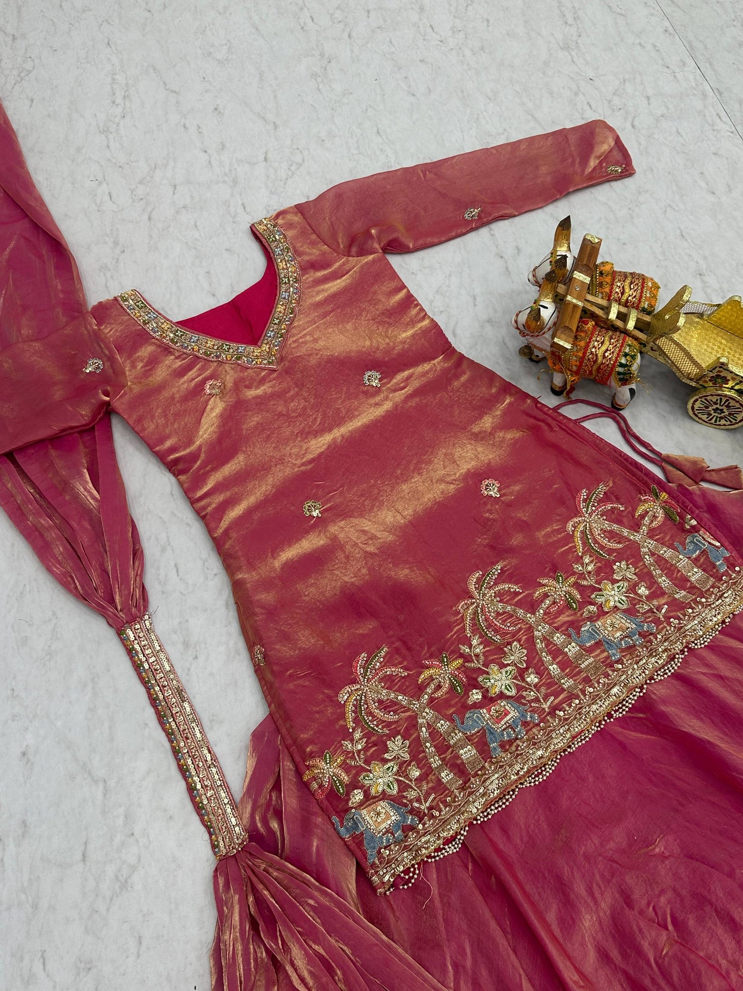 Presenting Pink Color Heavy Embroidered Top With Lehenga