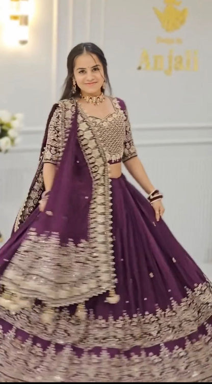 Function Wear Purple Color Chinon Heavy Embroidered Lehenga Set