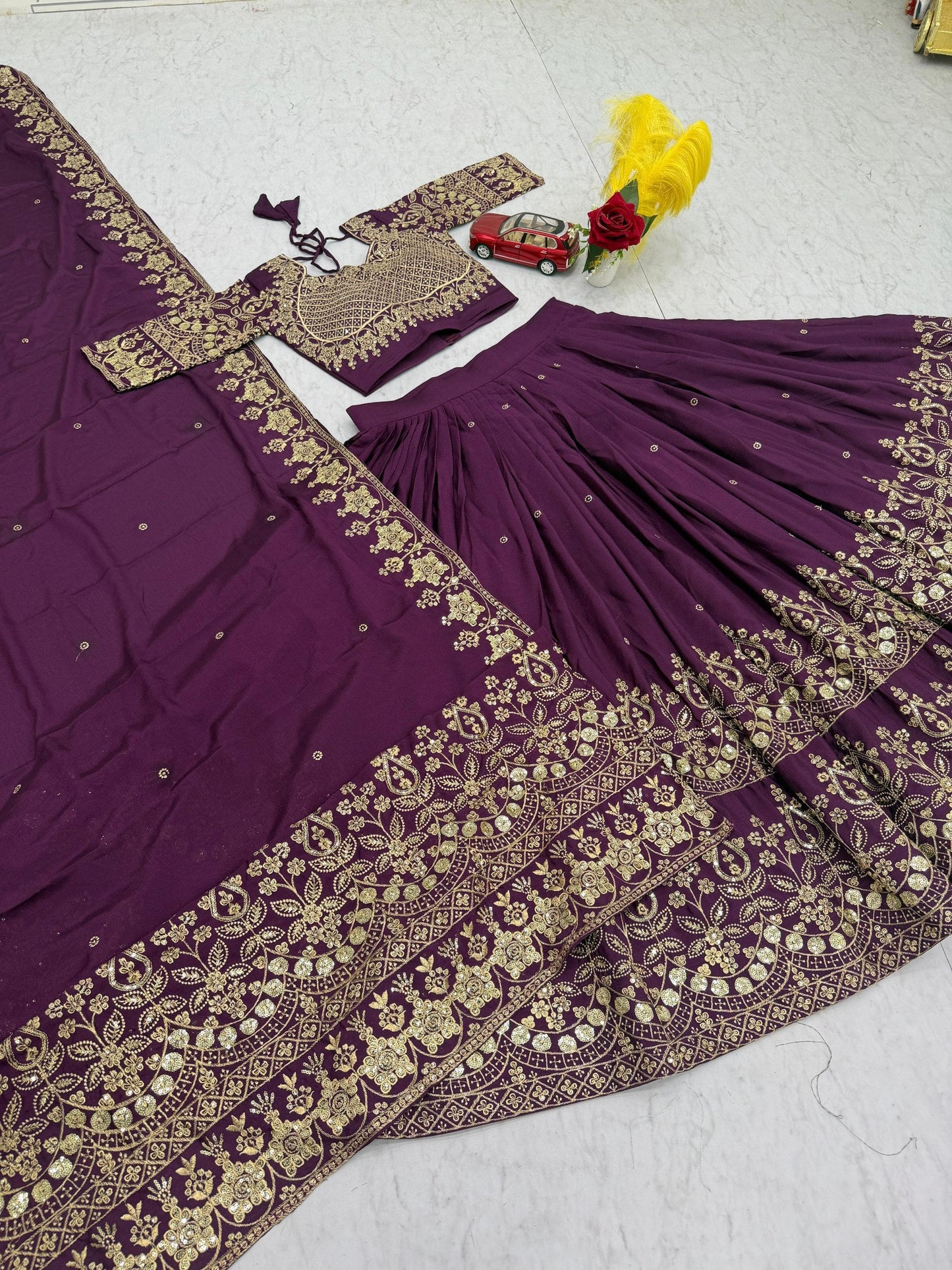 Function Wear Purple Color Chinon Heavy Embroidered Lehenga Set