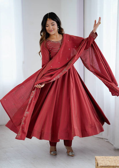 Alluring Maroon Color Embroidered Designer Anarkali Suit