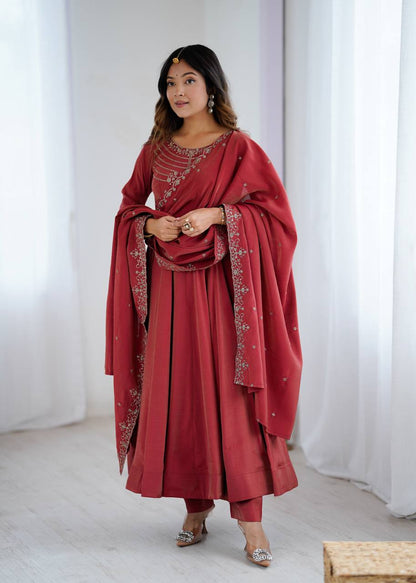 Alluring Maroon Color Embroidered Designer Anarkali Suit