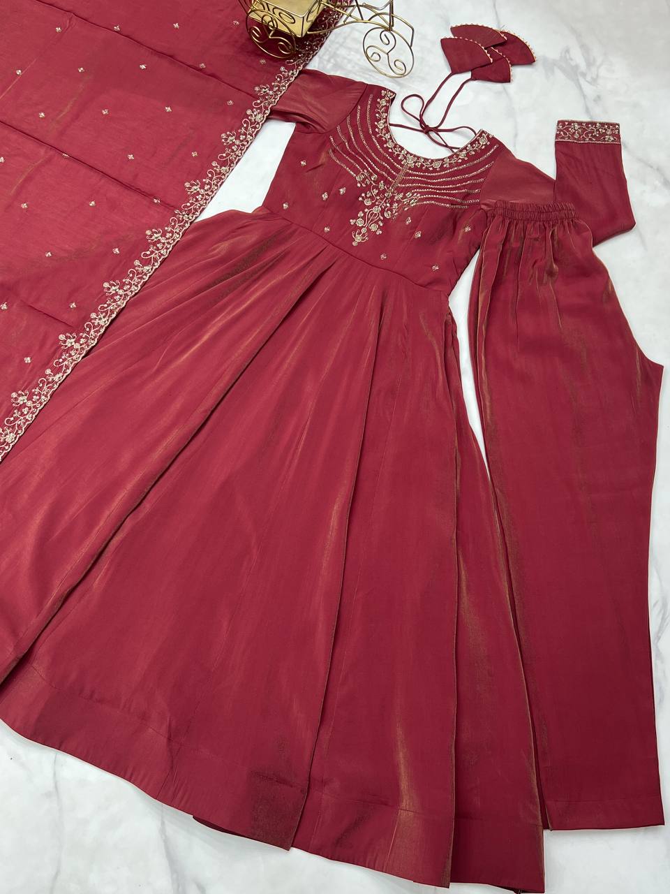 Alluring Maroon Color Embroidered Designer Anarkali Suit