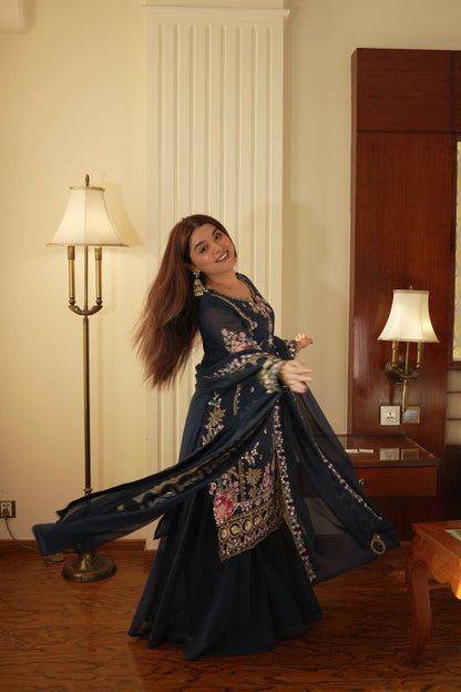 Graceful Grey Color Sequence Embroidered Palazzo Suit With Dupatta
