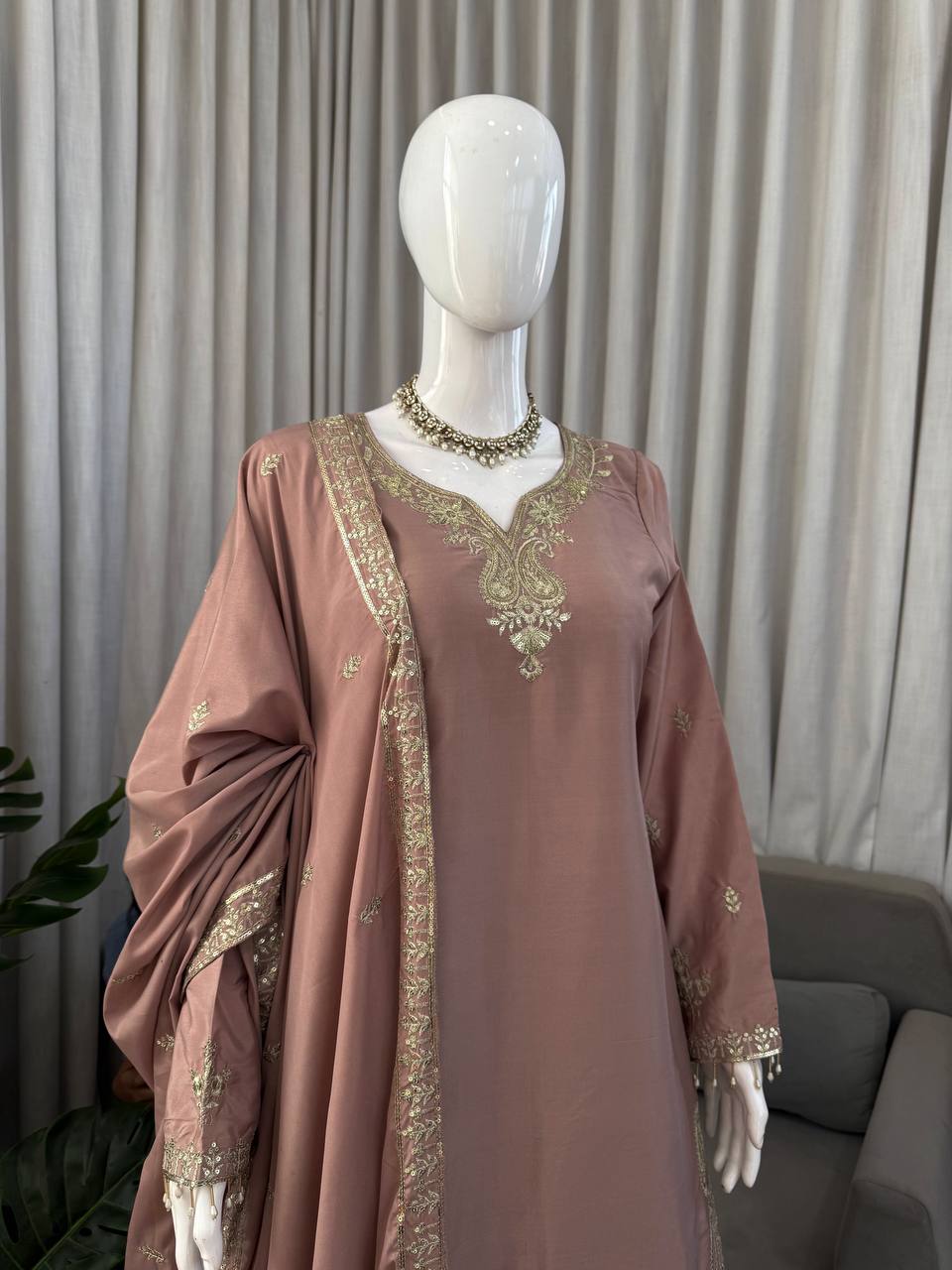 Party Wear Dusty Peach Color Natural Crepe Sharara Suit Set