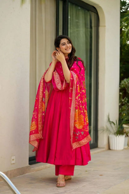 Party Wear Red Color Pure Chinon Anarkali Gown