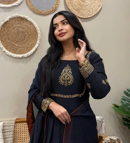 Ceremony Wear Black Color Georgette Embroidered Anarkali Suit