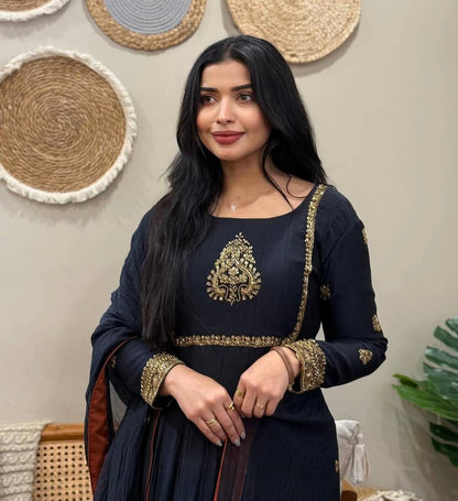 Ceremony Wear Black Color Georgette Embroidered Anarkali Suit