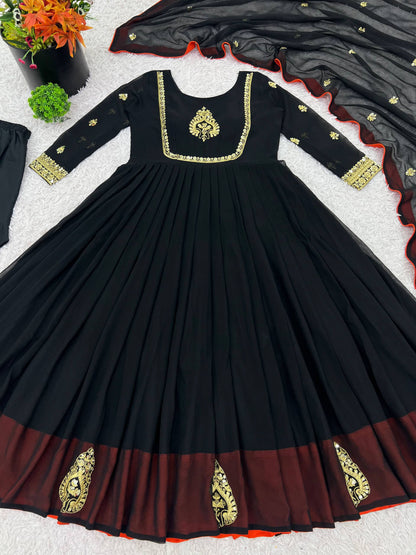 Ceremony Wear Black Color Georgette Embroidered Anarkali Suit