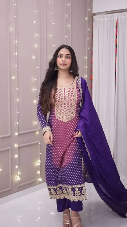 Purple Color Printed Chinon Designer Salwar Suit Set