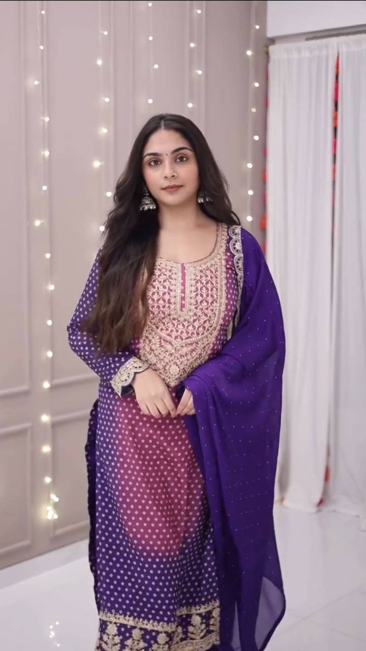 Purple Color Printed Chinon Designer Salwar Suit Set
