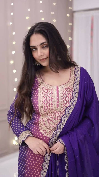 Purple Color Printed Chinon Designer Salwar Suit Set