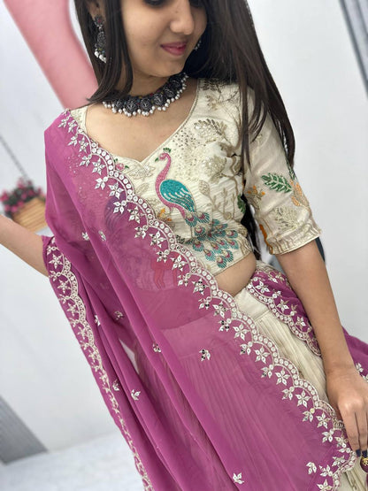 Wedding Wear Pure Tissue Silk With Heavy Thread And Sequence Work Designer Lehenga Choli