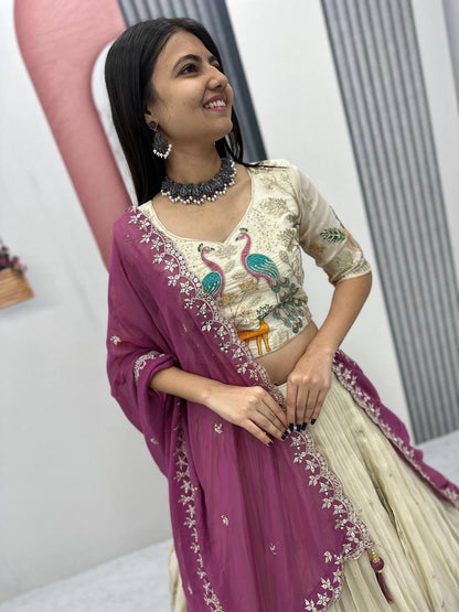 Wedding Wear Pure Tissue Silk With Heavy Thread And Sequence Work Designer Lehenga Choli