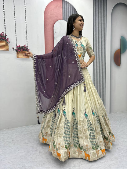 Function Wear Wear Pure Tissue Silk With Heavy Thread And Sequence Work Designer Lehenga Choli