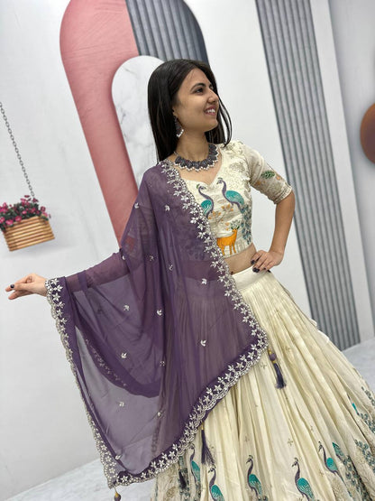 Function Wear Wear Pure Tissue Silk With Heavy Thread And Sequence Work Designer Lehenga Choli