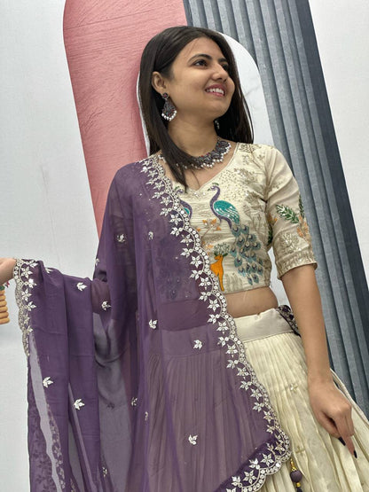 Function Wear Wear Pure Tissue Silk With Heavy Thread And Sequence Work Designer Lehenga Choli