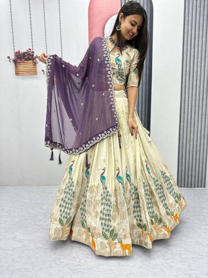 Function Wear Wear Pure Tissue Silk With Heavy Thread And Sequence Work Designer Lehenga Choli