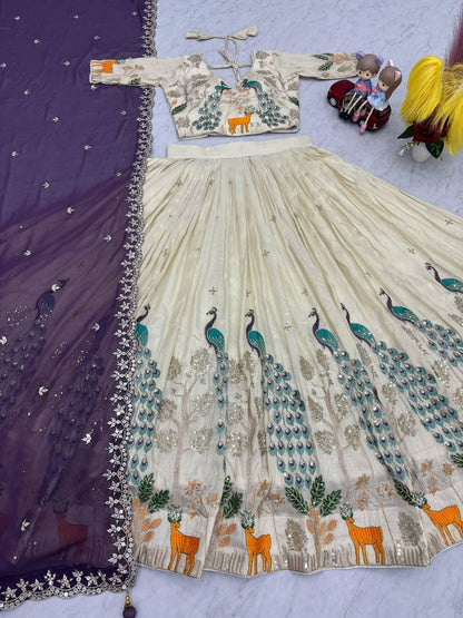 Function Wear Wear Pure Tissue Silk With Heavy Thread And Sequence Work Designer Lehenga Choli