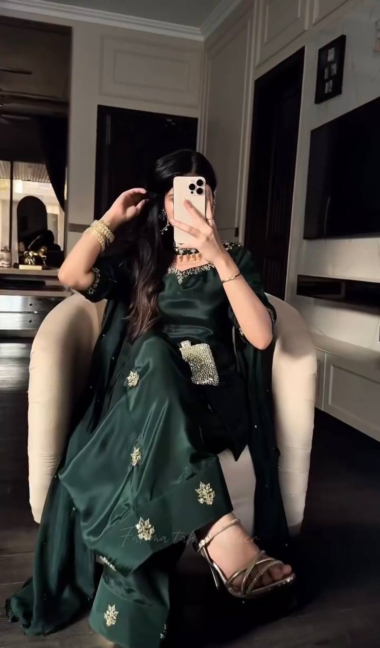 Peacful Green Color Sequence Embroidered Plazzo Suit With Dupatta