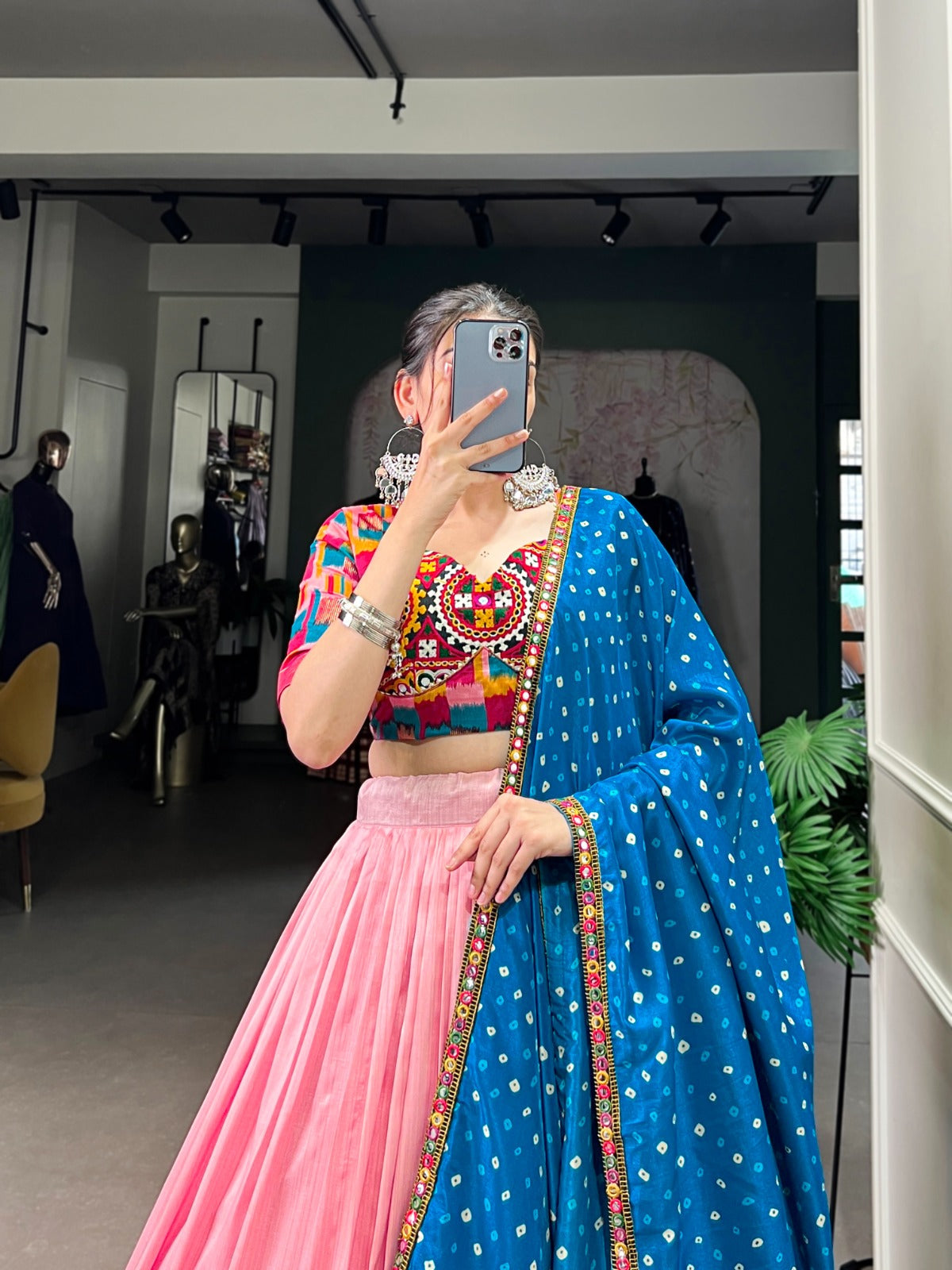 Garba Special Dola Silk Pink Color Lehenga Choli