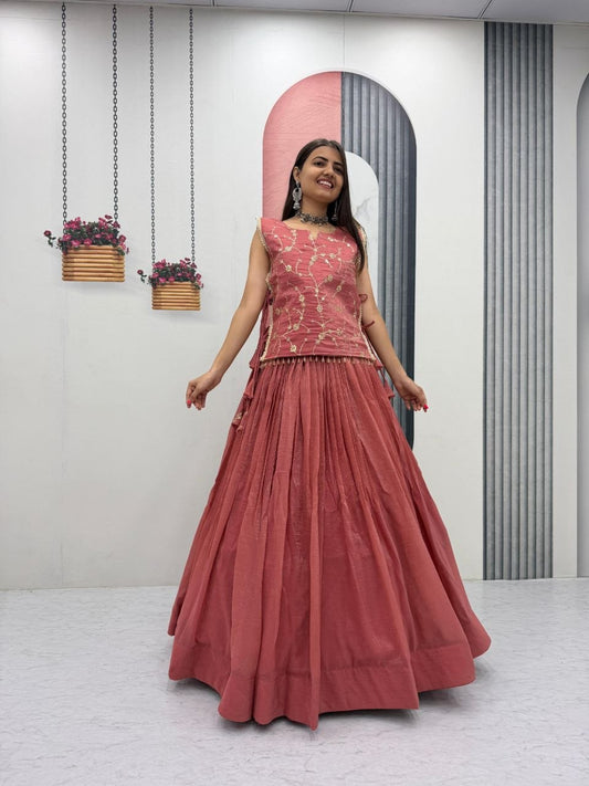 Celebrity Style Pink Color Sequence Lehenga With Jacket