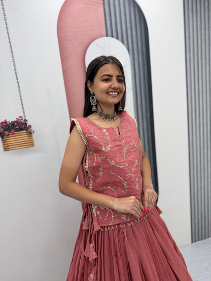 Celebrity Style Pink Color Sequence Lehenga With Jacket
