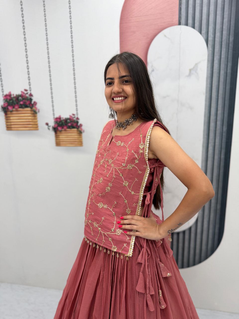 Celebrity Style Pink Color Sequence Lehenga With Jacket