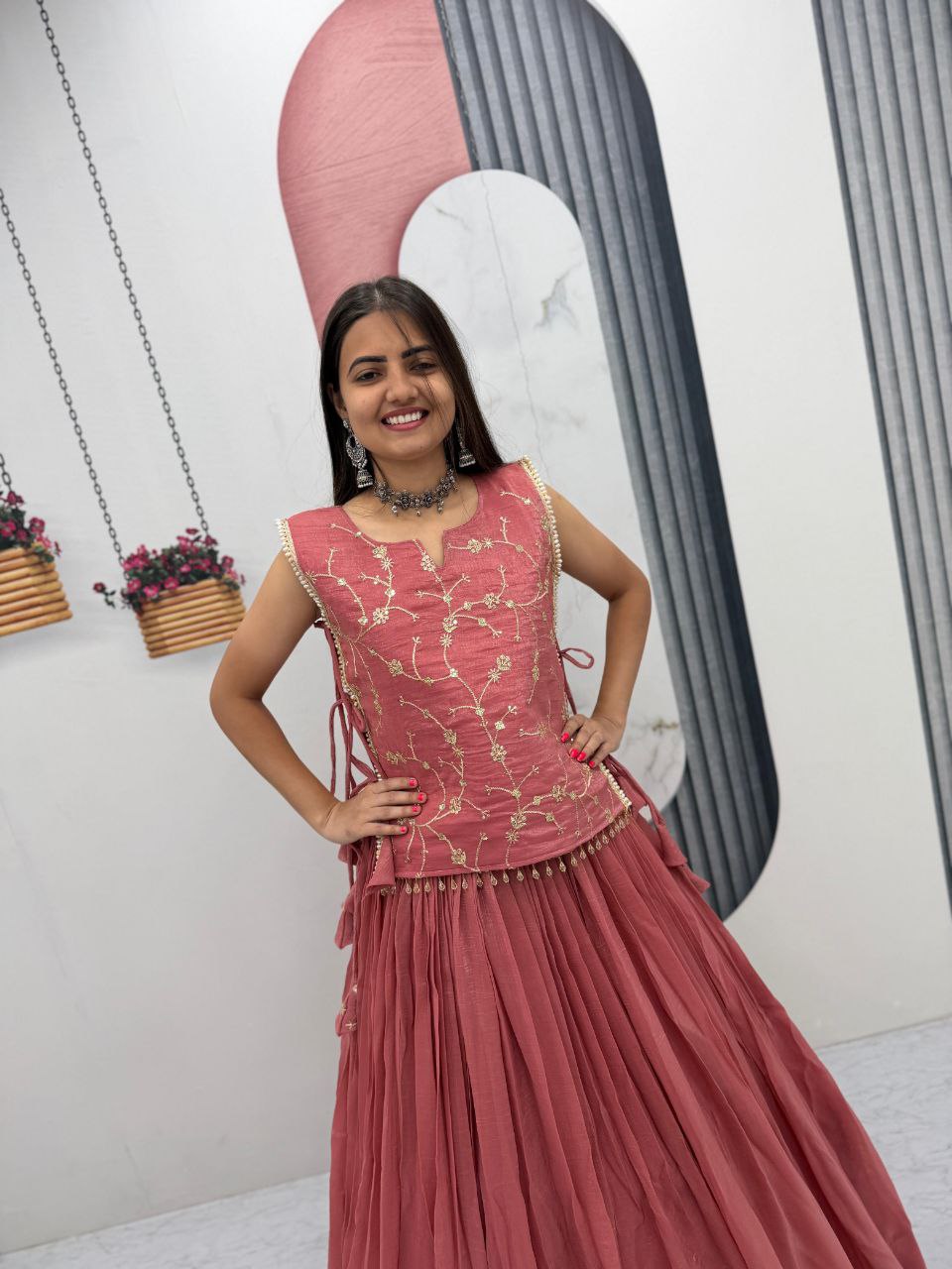 Celebrity Style Pink Color Sequence Lehenga With Jacket