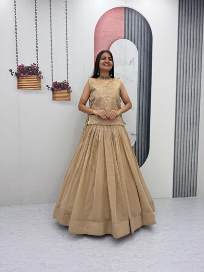 Engagement Wear Beige Color Sequence Lehenga With Jacket