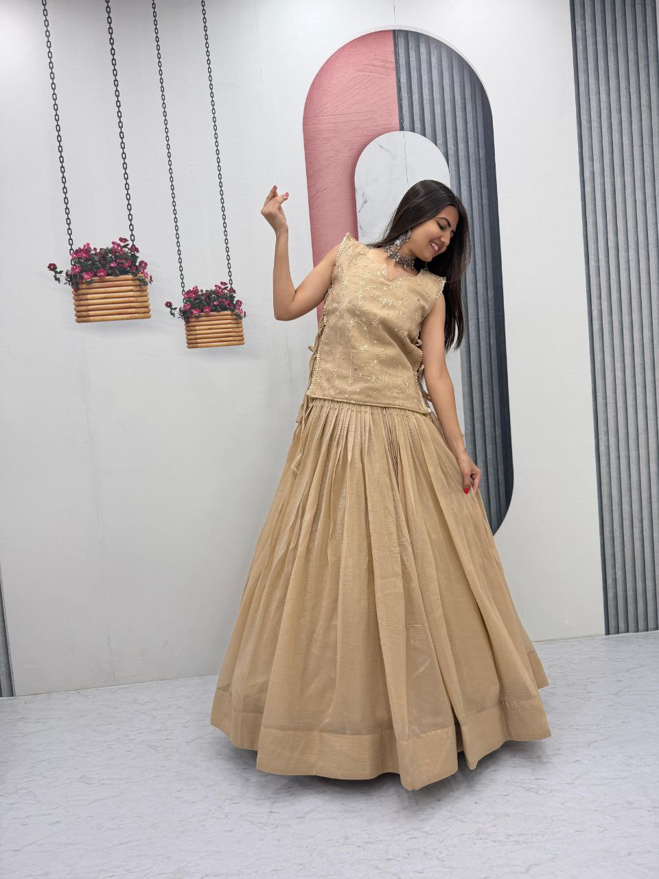 Engagement Wear Beige Color Sequence Lehenga With Jacket