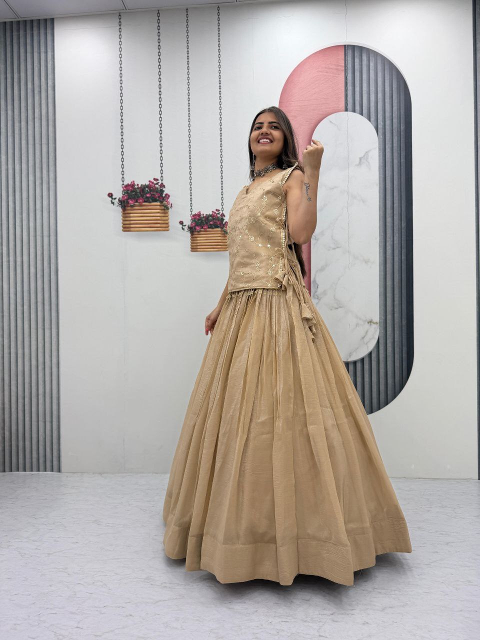 Engagement Wear Beige Color Sequence Lehenga With Jacket