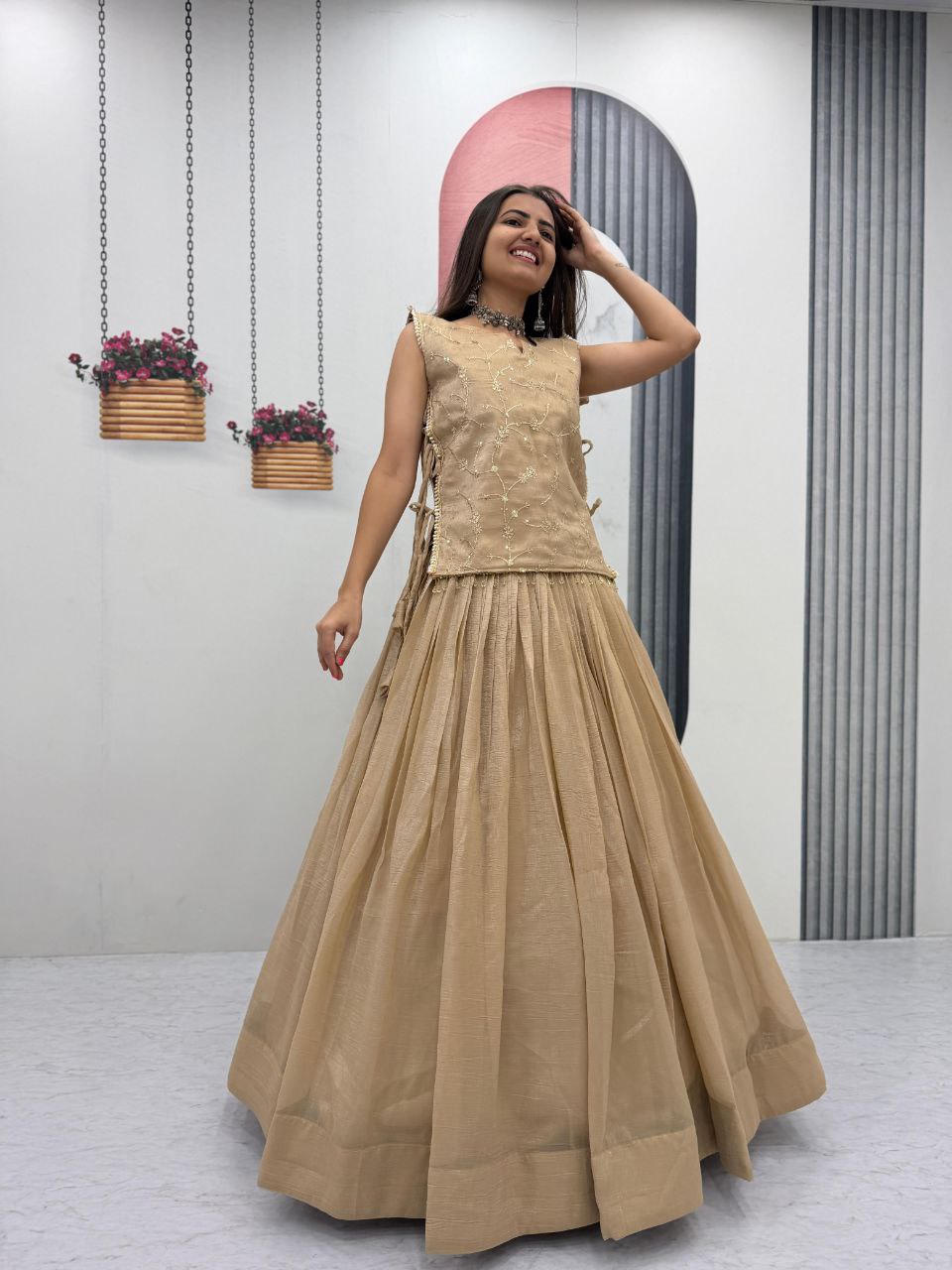 Engagement Wear Beige Color Sequence Lehenga With Jacket