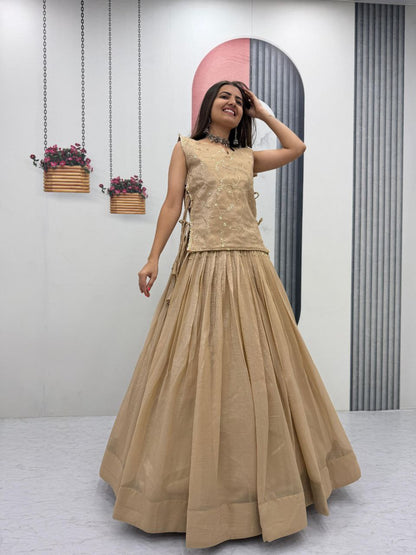 Engagement Wear Beige Color Sequence Lehenga With Jacket