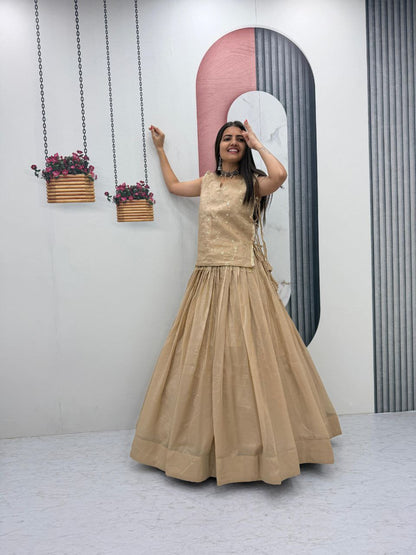 Engagement Wear Beige Color Sequence Lehenga With Jacket