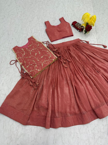 Celebrity Style Pink Color Sequence Lehenga With Jacket