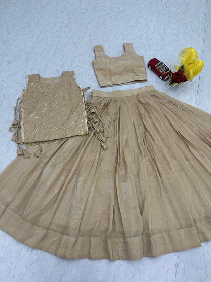 Engagement Wear Beige Color Sequence Lehenga With Jacket