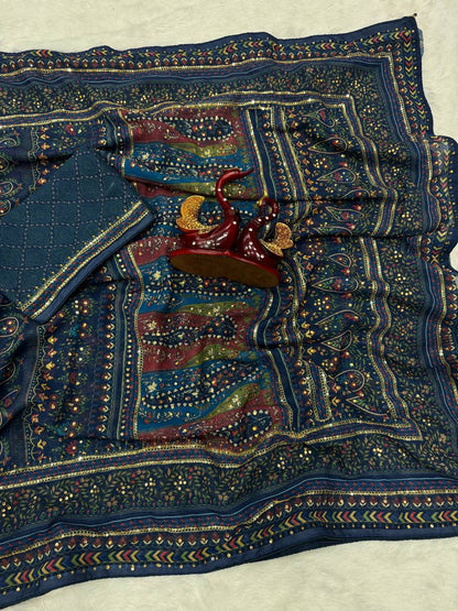 Wonderful Blue Color Sequence Embroidered Saree