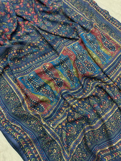 Wonderful Blue Color Sequence Embroidered Saree