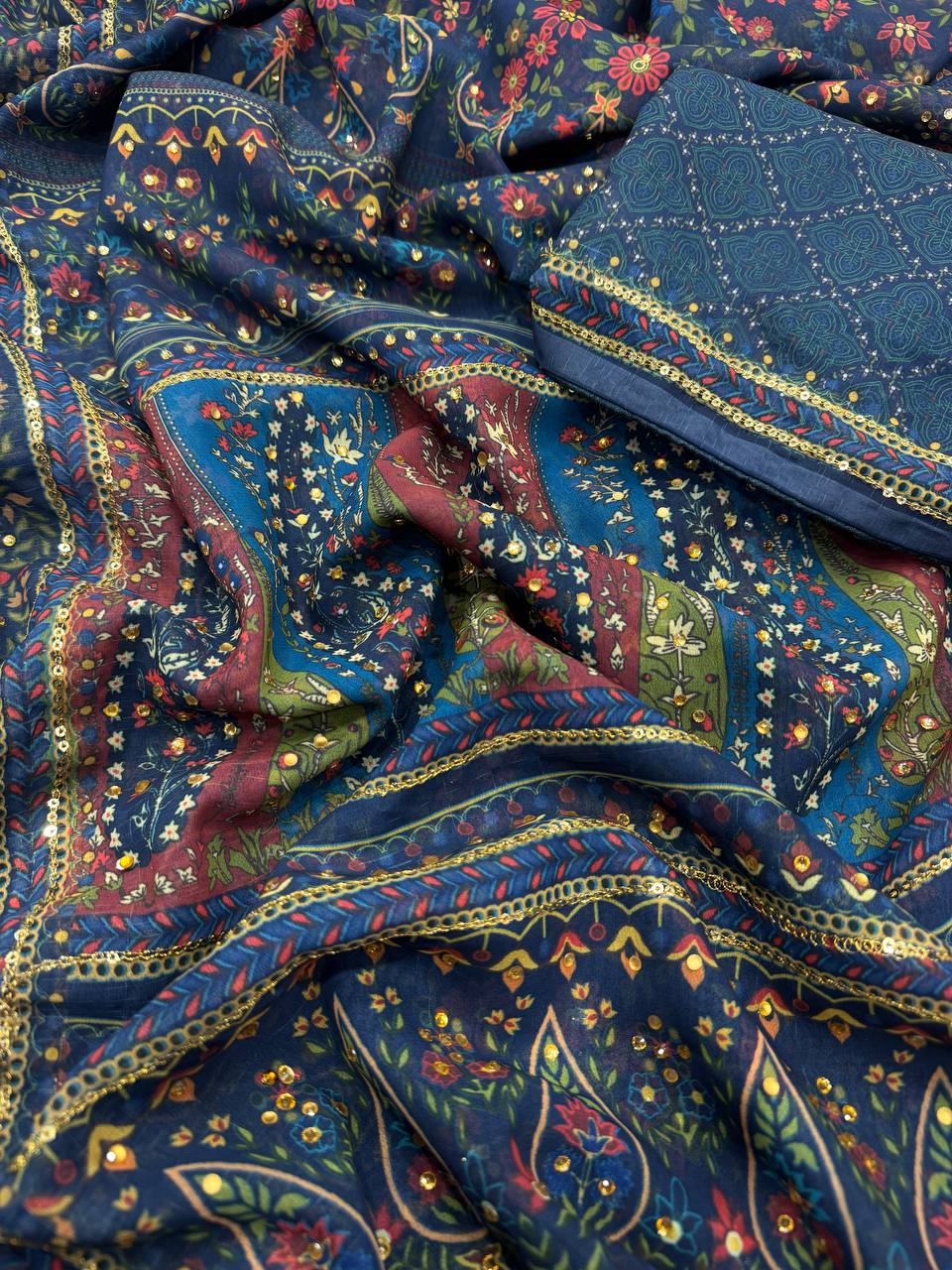 Wonderful Blue Color Sequence Embroidered Saree