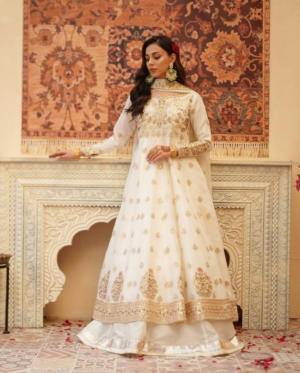 Party Wear Off White Color Designer Gown With Lehenga Set