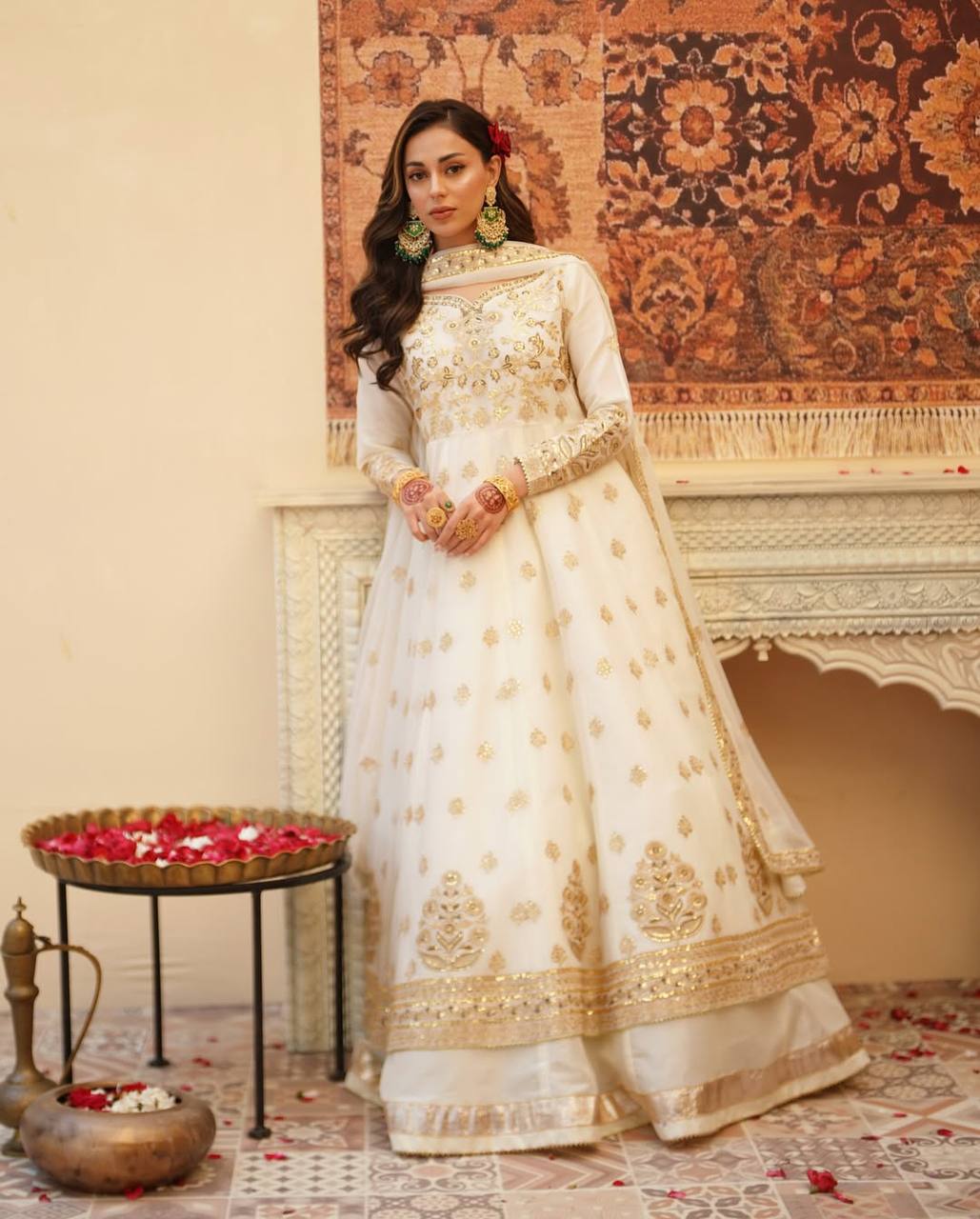 Party Wear Off White Color Designer Gown With Lehenga Set