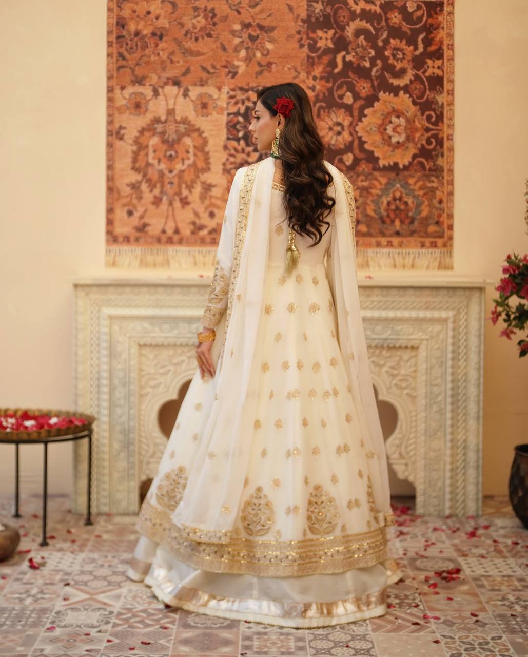 Party Wear Off White Color Designer Gown With Lehenga Set