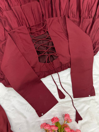 Reception Wear Maroon Color Heavy Roman Silk With Embroidery Sequence Work Anarkali Gown