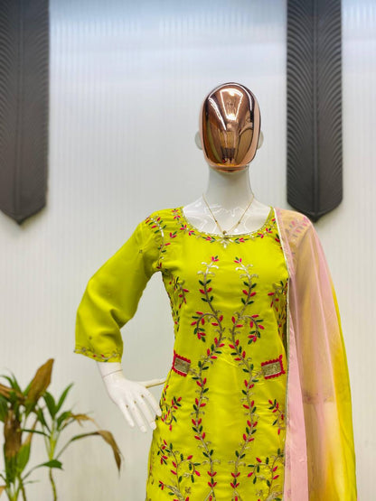 Exclusive Lemon Color Georgette Sharara Set